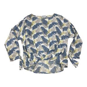 Patrizia Luca Milano Ivory Feather Print Gather Front Blouse XL